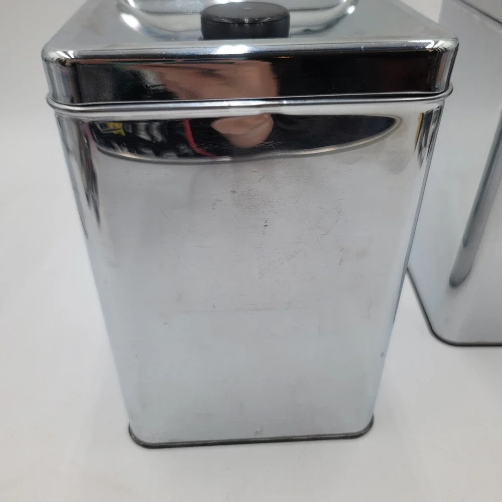 VTG Kreamer Ware Chrome Kitchen Canister Set 4pc Mid Century Retro Metal